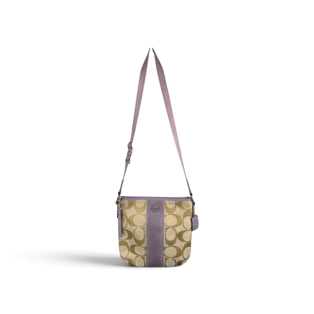 Coach Signature File Crossbody Bag Khaki Lilac Lavender 29561E